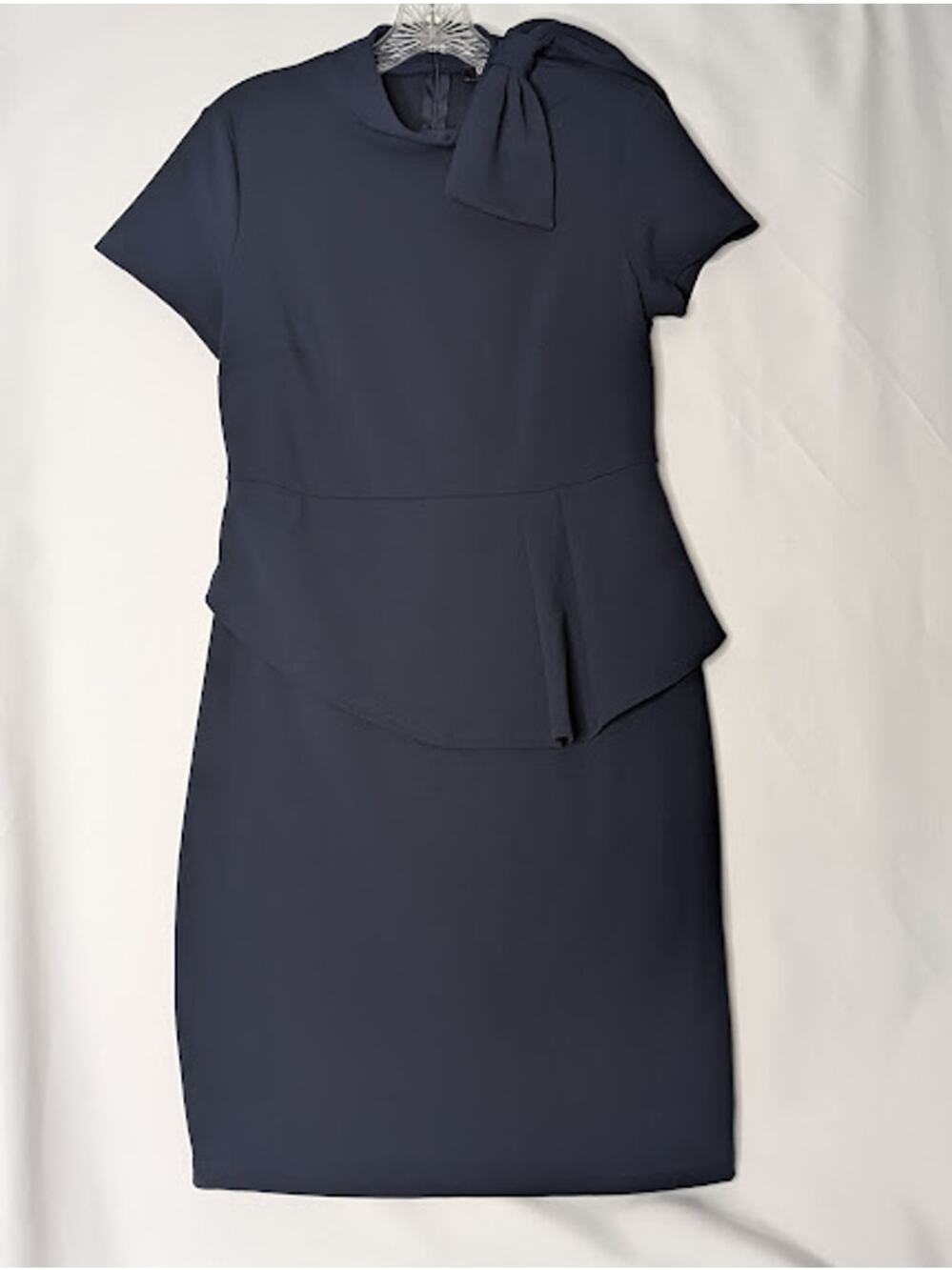 Elegant navy Peplum Work Dress with Bow Detail-size 6 ClassicStyle Office Twee